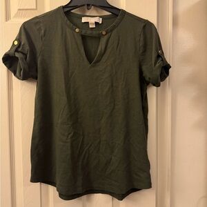 Michael Kors Dark Green Blouse with Button Accents